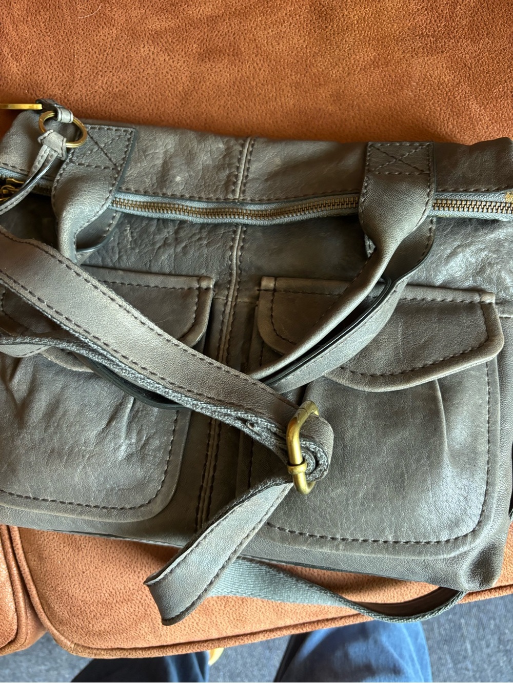 Fossil Gray Leather Crossbody Bag with Front Flap Pockets - Picture 11 of 12